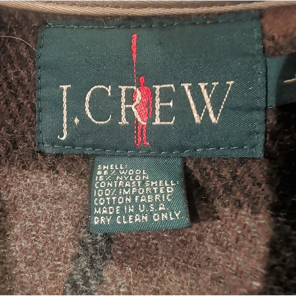 Vintage J Crew Wool Blend Plaid Jacket Mens L Brown Gray Full Zip Outdoor
